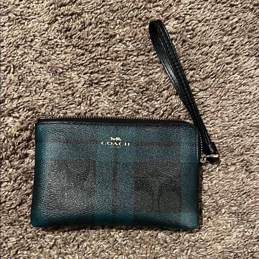 Coach Black and Green Leather Wristlet